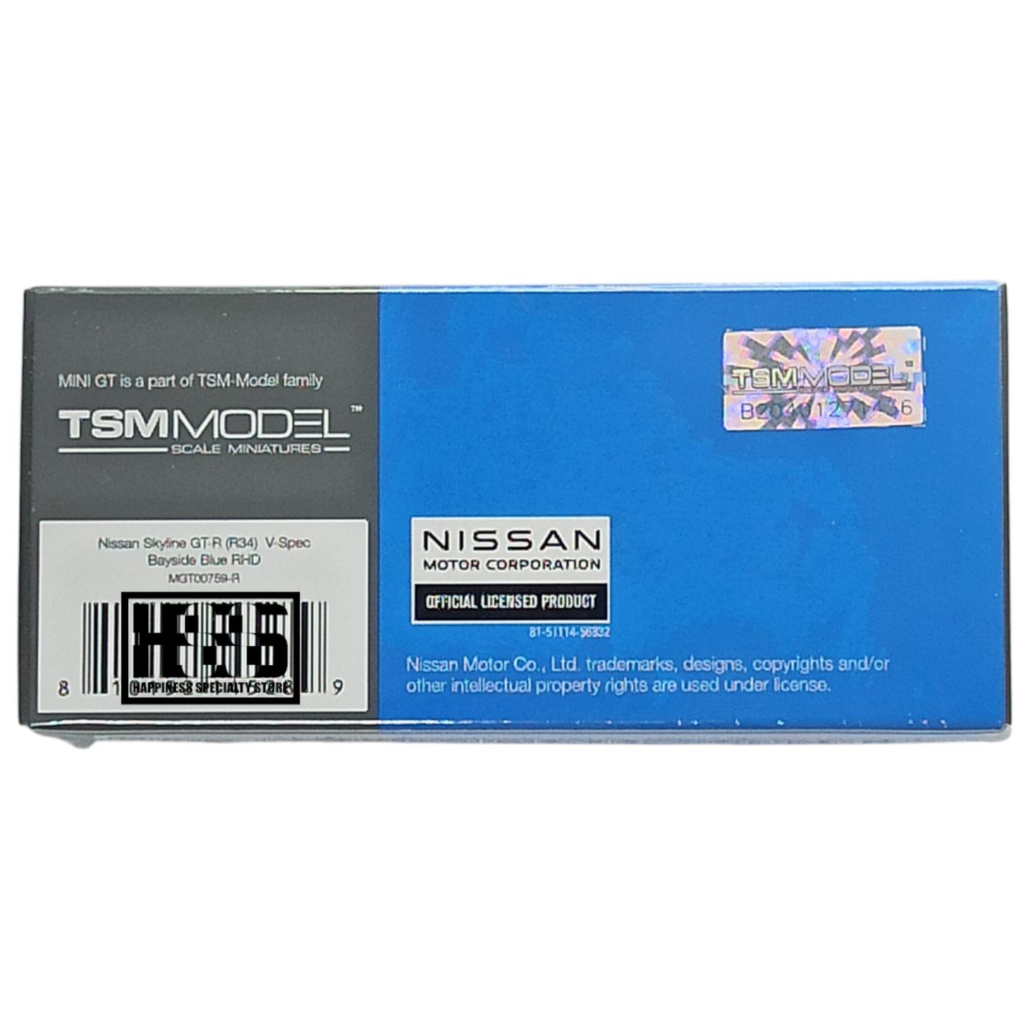 Mini GT 759 Nissan Skyline GT-R R34 V-Spec Bayside Blue 1/64 Die Cast