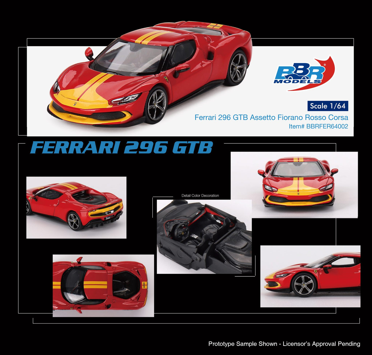 BBR Ferrari 296 GTB Assetto Fiorano Rosso Corsa BBRFER64002 1/64 Die Cast