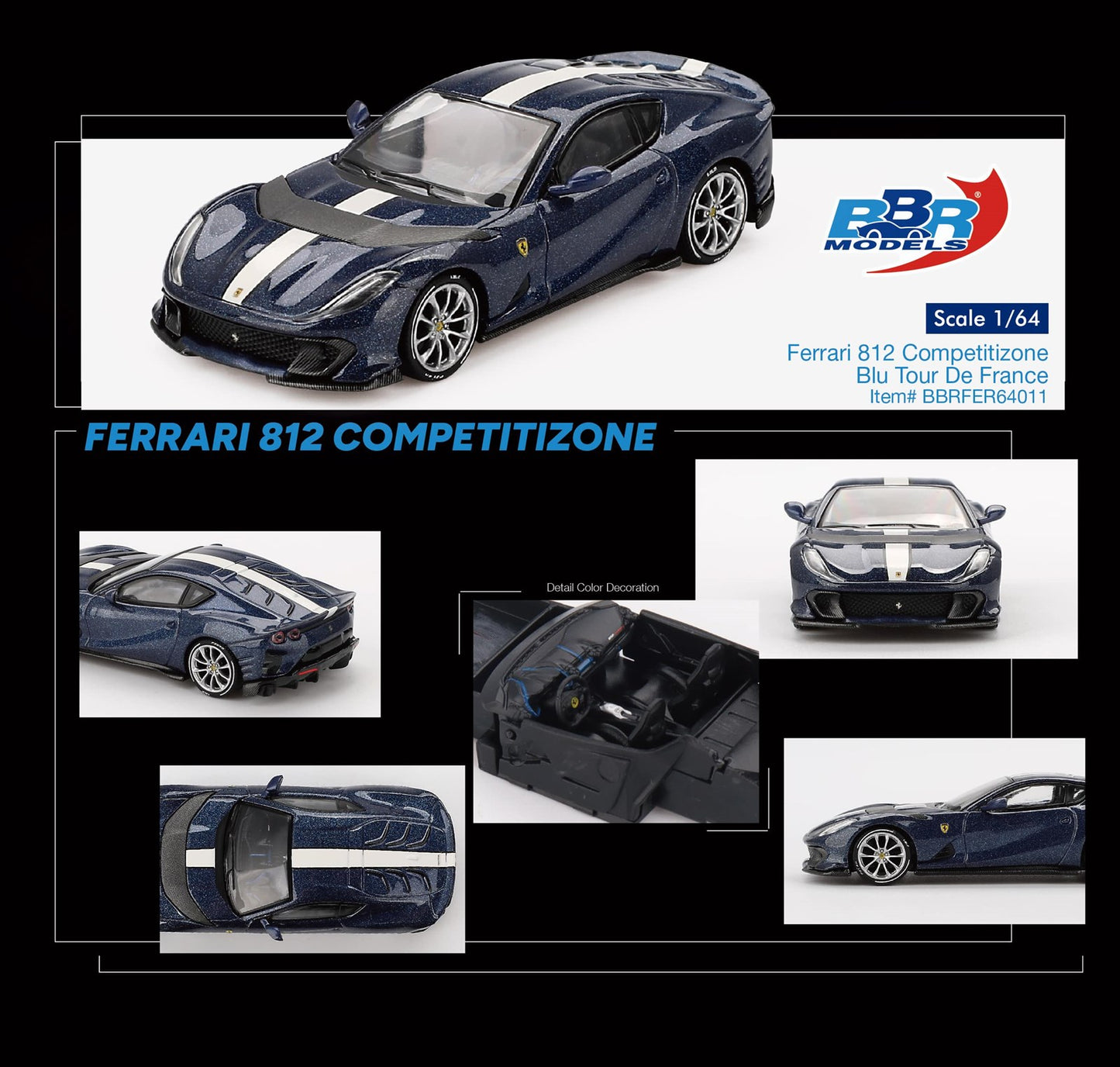 BBR Ferrari 812 Competitizone Blu Tour De France BBRFER64011 1/64 Die Cast