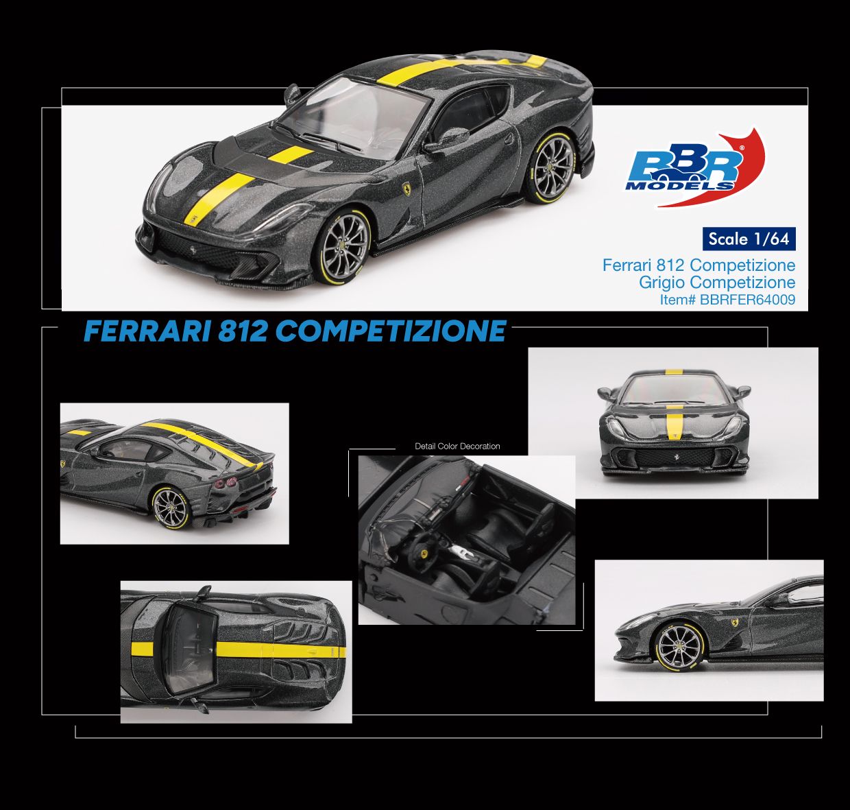 BBR Models Ferrari 812 Competizione Grigio Competizione BBRFER64009 1/64 Die Cast