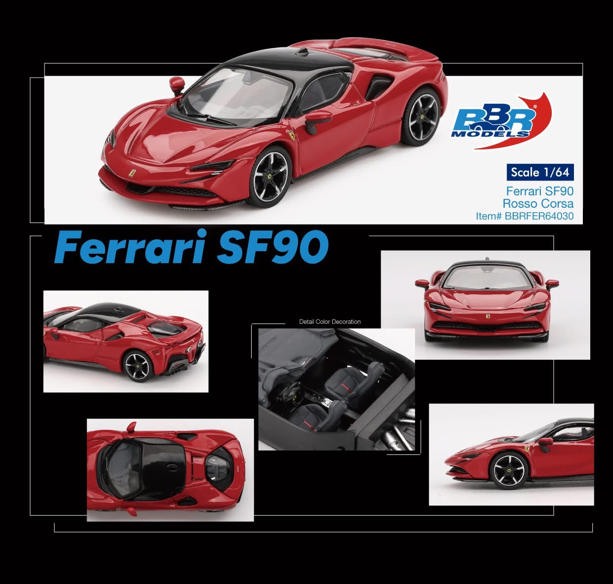 BBR Models Ferrari SF90 Rosso Corsa BBRFER64030 1/64 Diecast