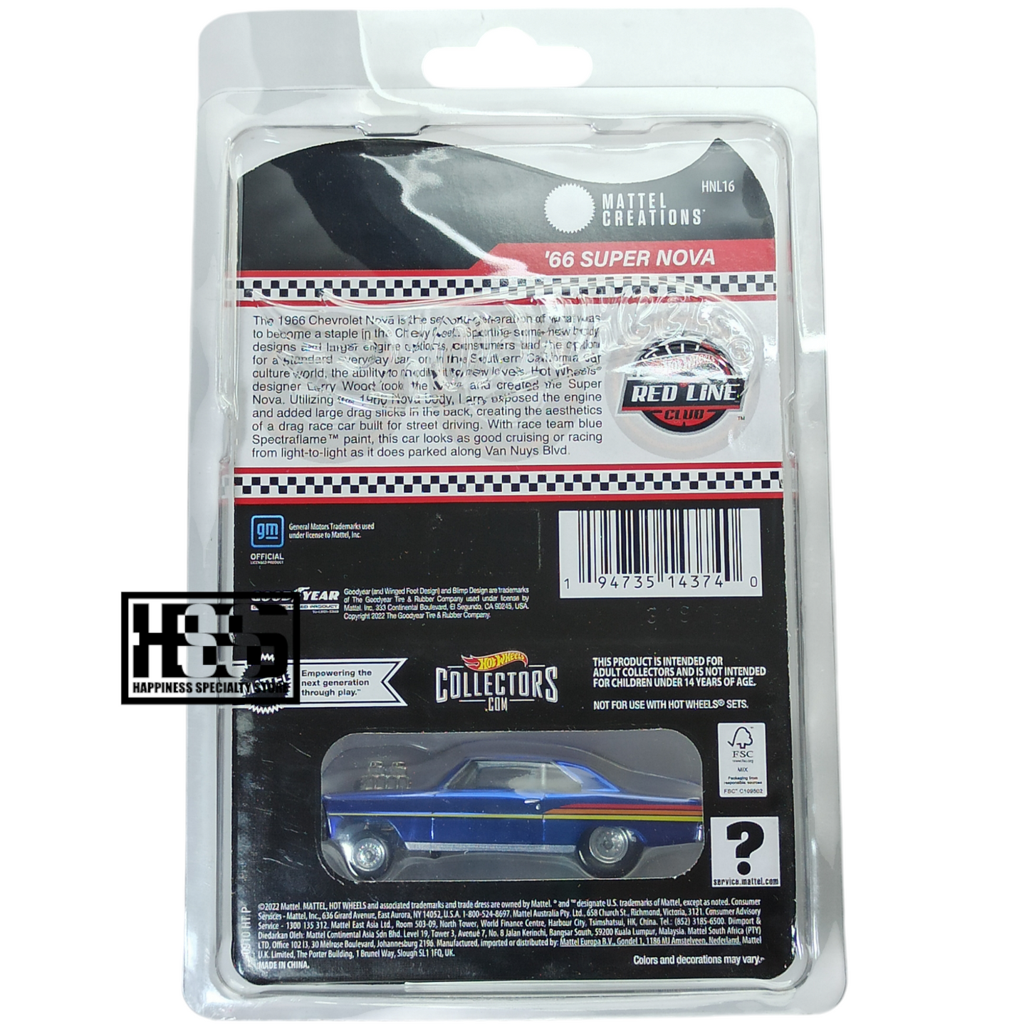 Hot Wheels Chevrolet 66 Super Nova Spectraflame Race Team Blue 2022 Premium RLC Exclusive 1/64 Die Cast