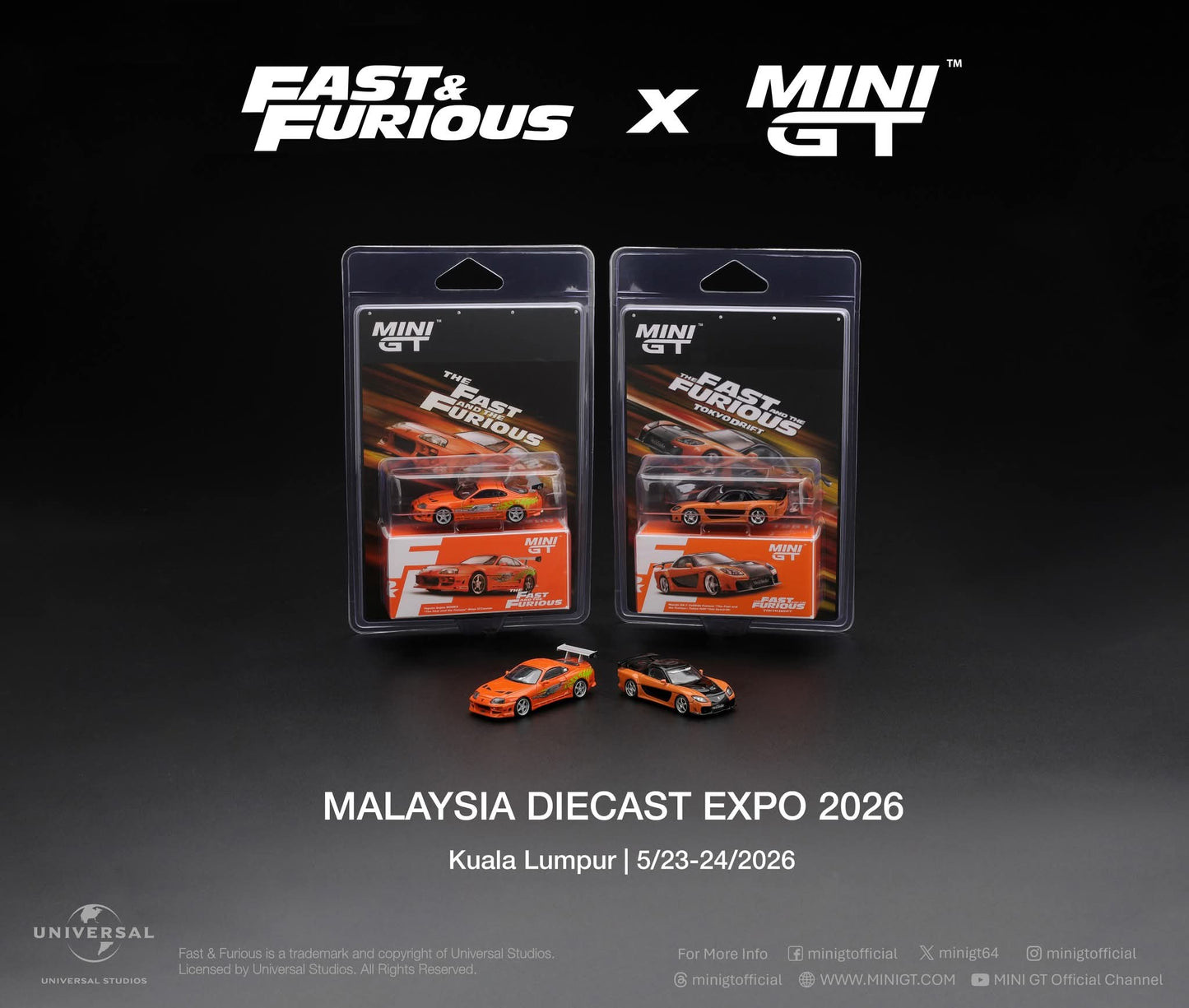 MDX2026 3pcs Set Mini GT Toyota Supra Mazda RX7 + Kaido House R34 FFR 1/64 Diecast