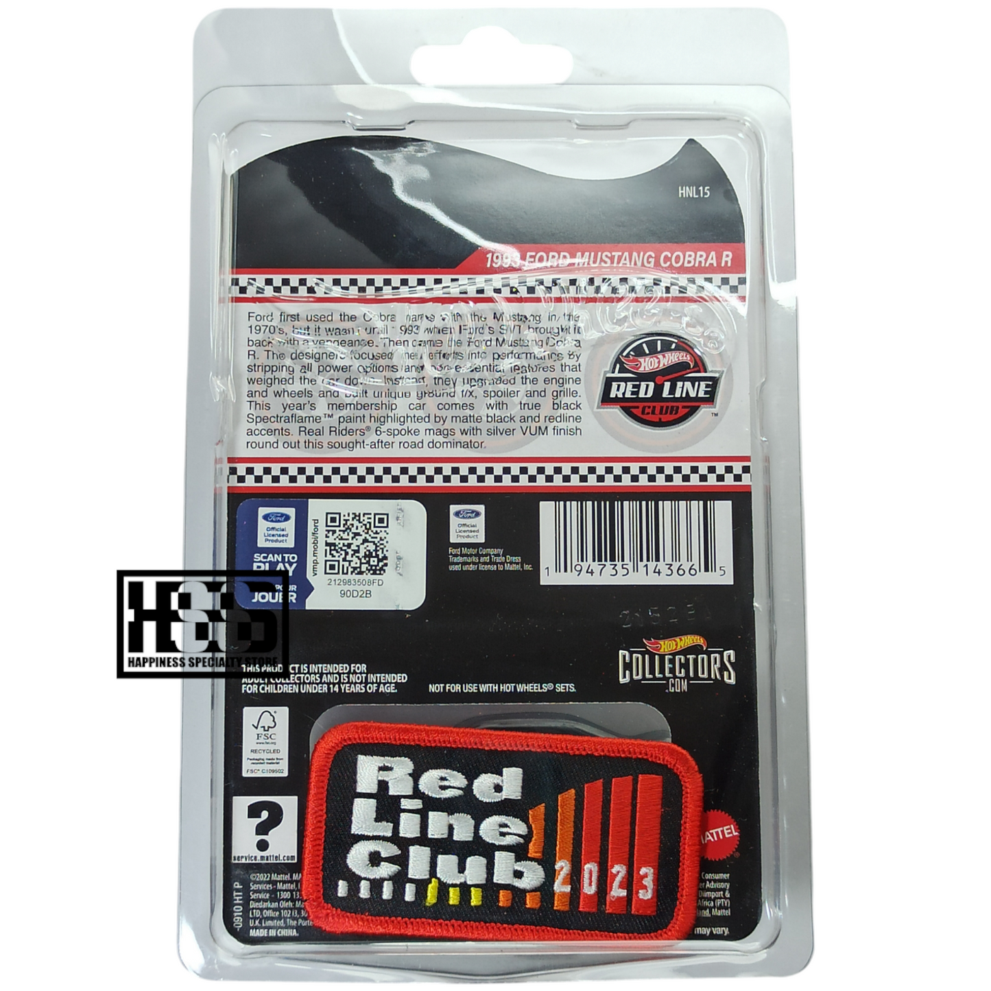 Hot Wheels Ford 1993 Mustang Cobra Spectraflame True Black 2023 Premium RLC Exclusive 1/64 Die Cast