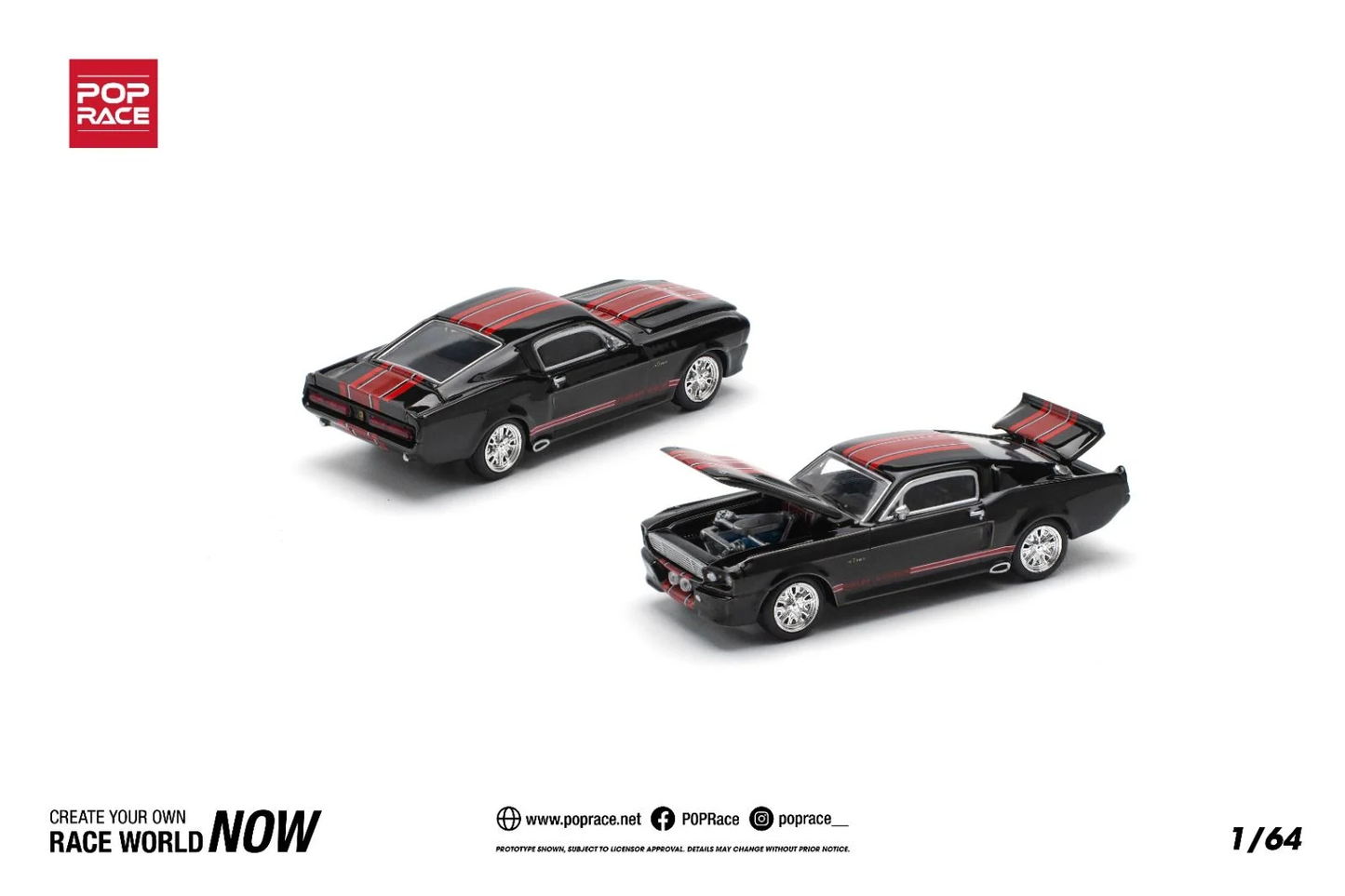 Pop Race Ford Shelby Mustang GT500 Dark Chrome PR640218 1/64 Diecast