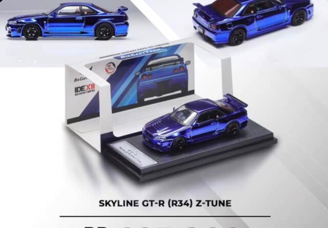 GCD Nissan Skyline GT-R R34 Z-Tune Blue Chrome IDE 2025 1/64