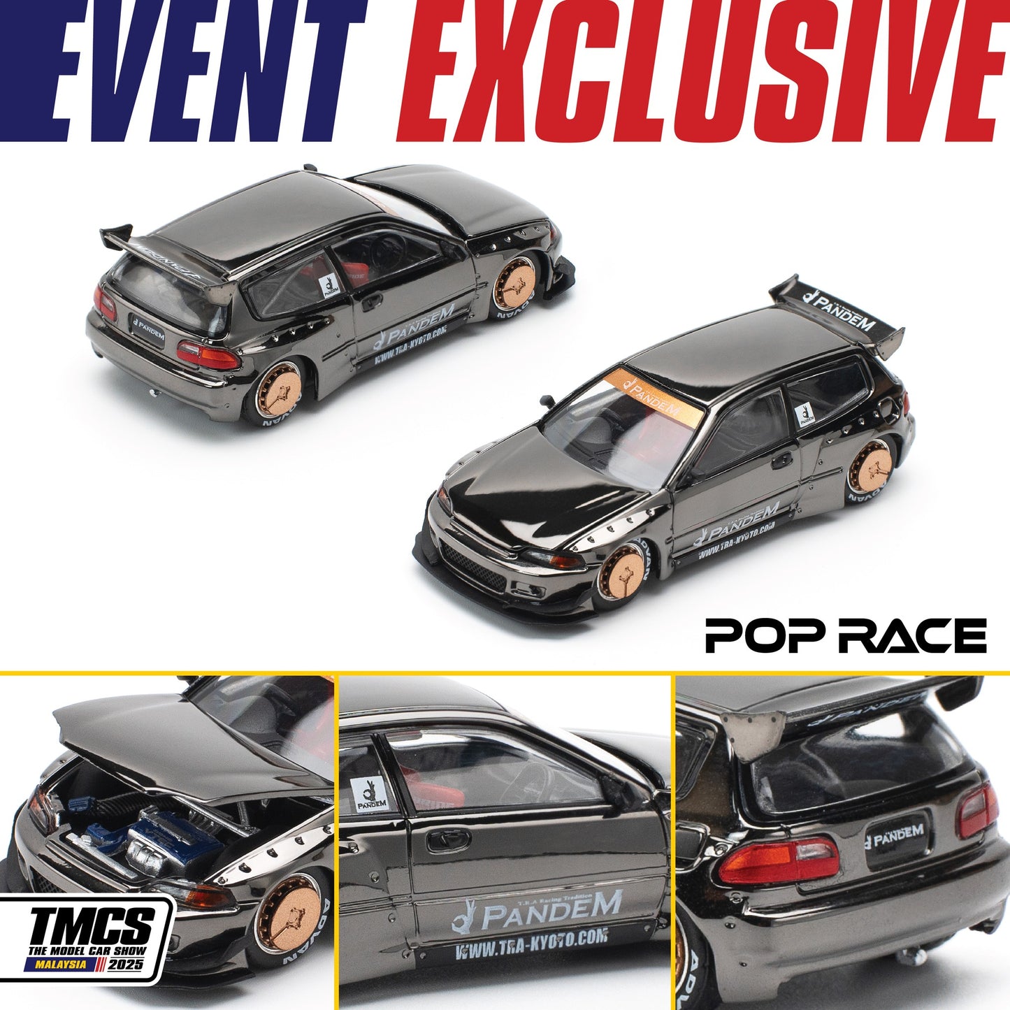 Pop Race Honda Civic EG6 Pandem Chrome Black TMCS2025 PR64-208 1/64 Die Cast