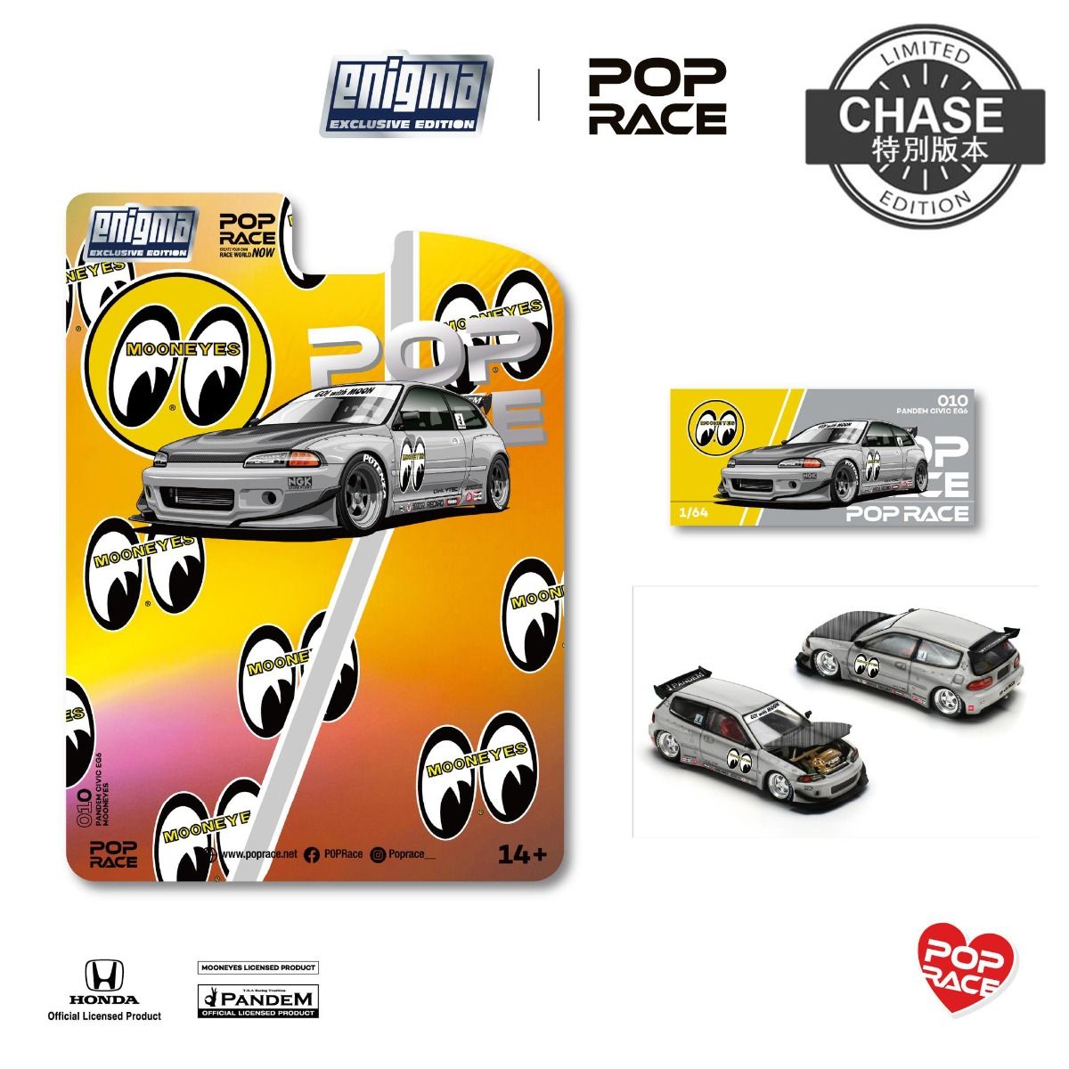 Pop Race CHASE Honda Civic EG6 Pandem v1.5 Mooneyes Enigma Exclusive PRE010 1/64 DIecast