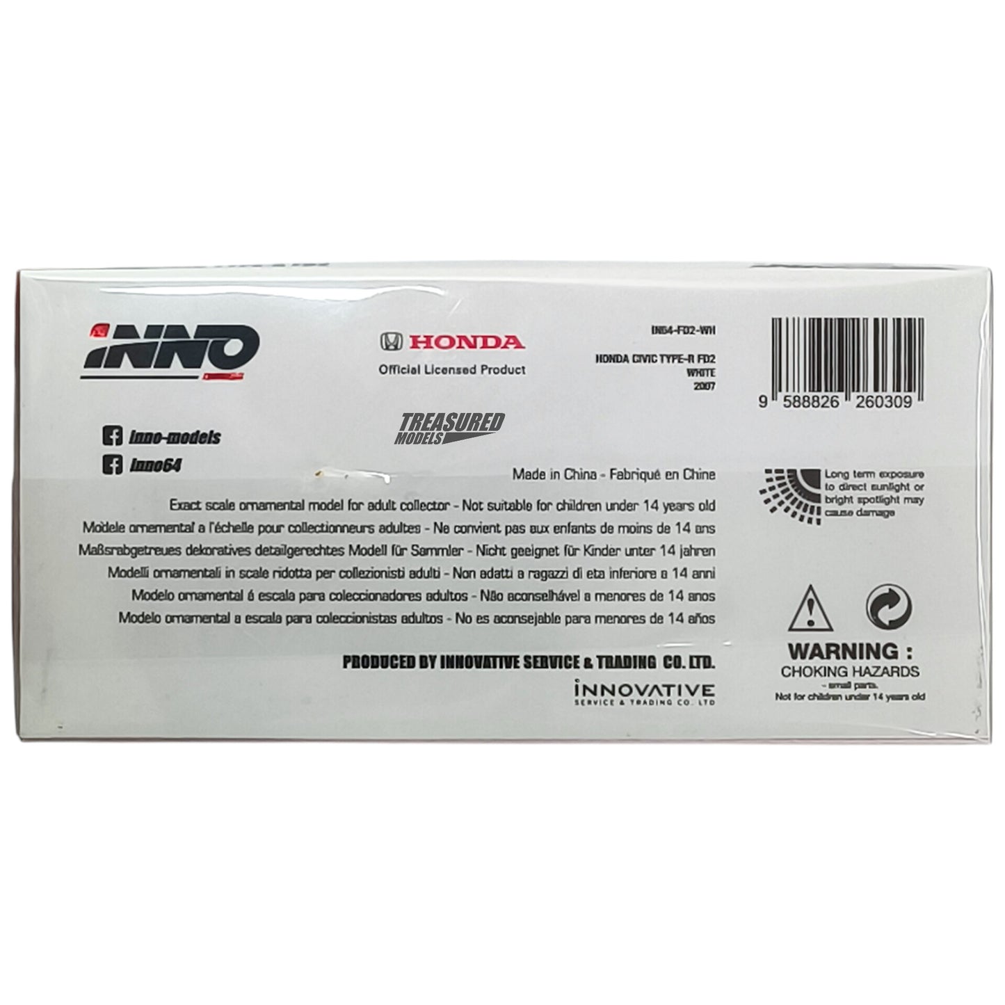 Inno64 Honda Civic Type-R FD2 White 2007 1/64 Diecast