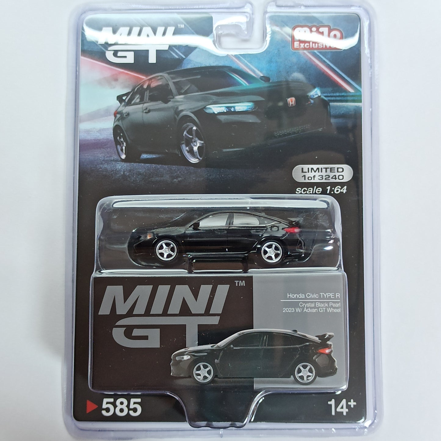 Mini GT Honda Civic Type R Crystal Black Pearl 2023 W Advan GT Wheel 2024 Blister Packaging MGT00585-BL 1/64 Diecast