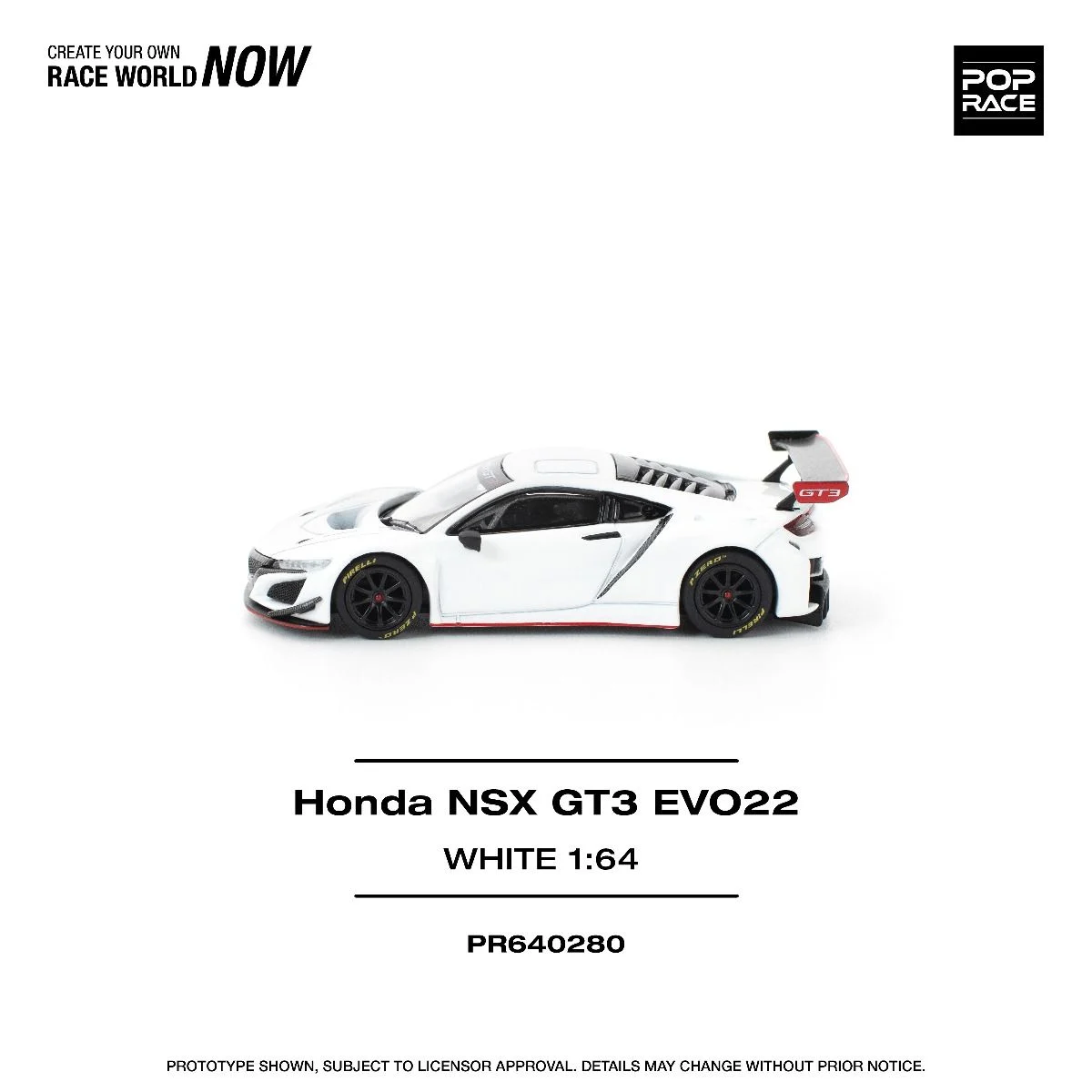 Pop Race Honda NSX GT3 EVO22 White PR640280 1/64 Diecast