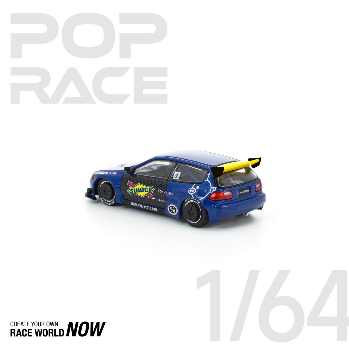 *Pre-Order* Pop Race Honda Pandem Civic EG6 Blue Black PR640365 1/64 Die Cast