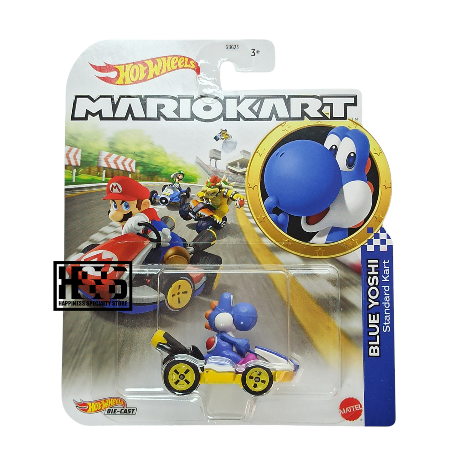 Hot Wheels Mario Kart Blue Yoshi Standard Kart Blue 2020 1/64 Die Cast