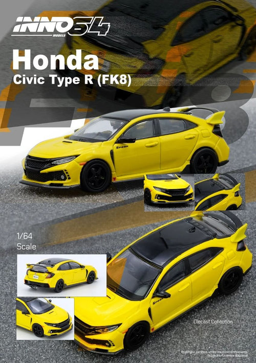 Inno64 Honda Civic Type-R FK8 Yellow IN64-FK8-YL 1/64 Die Cast
