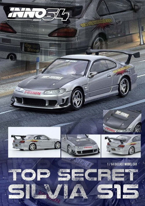 Inno64 Nissan Silvia S15 Top Secret Silver IN64-S15TS-SIL 1/64 Die Cast