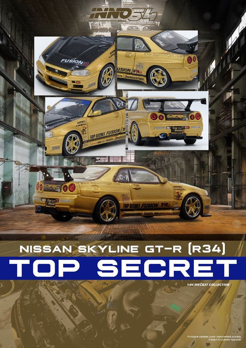 Inno64 Nissan Skyline GT-R R34 Top Secret IN64-R34TS-GOLD 1/64 Die Cast