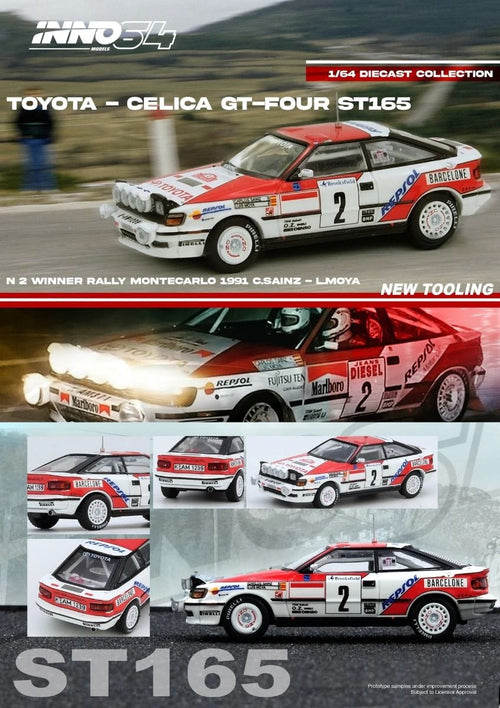 Inno64 Toyota Celica GT-Four ST165 Winner Rally Monte Carlo 1991 C. Sainz L. Moya IN64-ST165R-91MCW 1/64 Die Cast