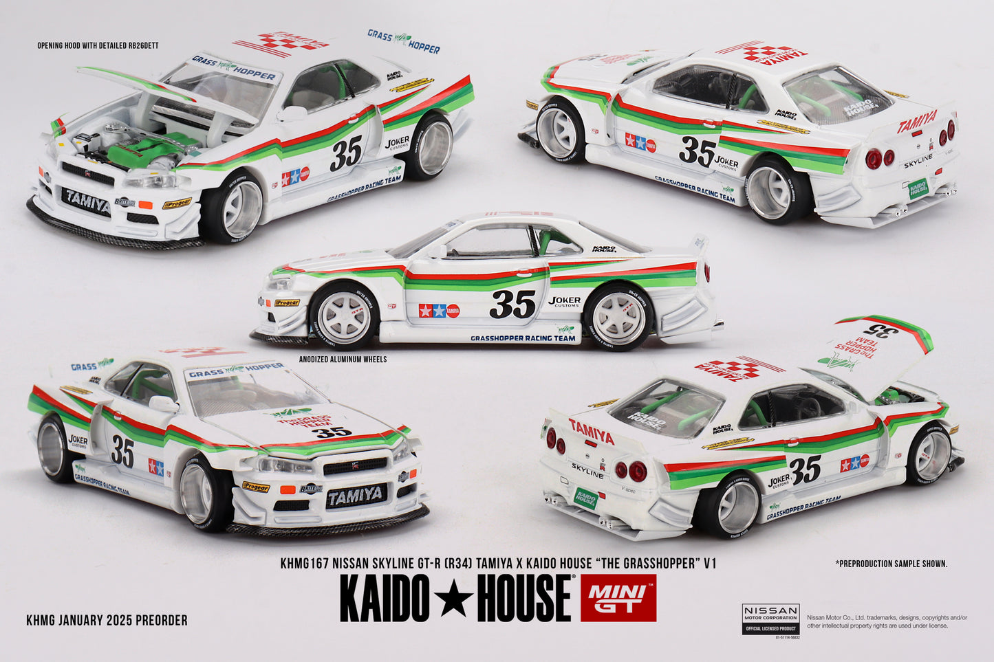 Kaido House Nissan Skyline GT-R (R34) TAMIYA x KAIDO HOUSE The GRASSHOPPER V1 KHMG167 1/64 Die Cast