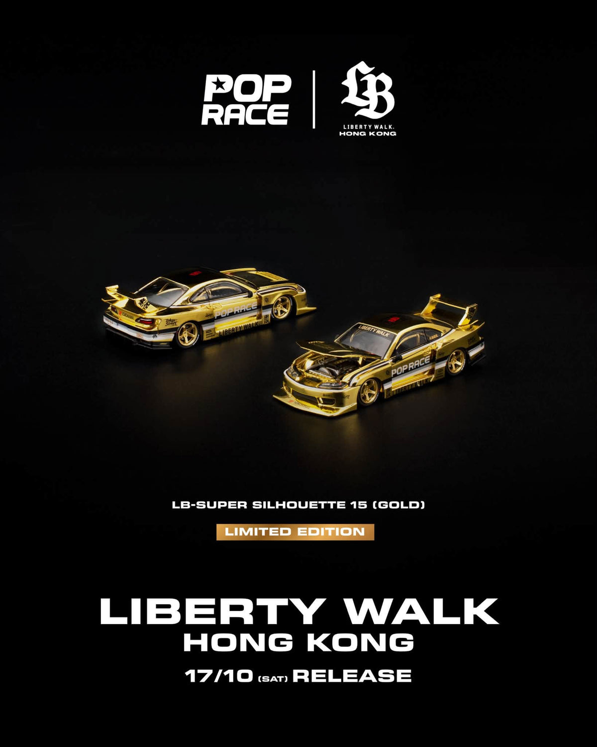 POP RACE LB-Super Silhouette 15 Gold Liberty Walk Hong Kong Limited 1/64 Diecast
