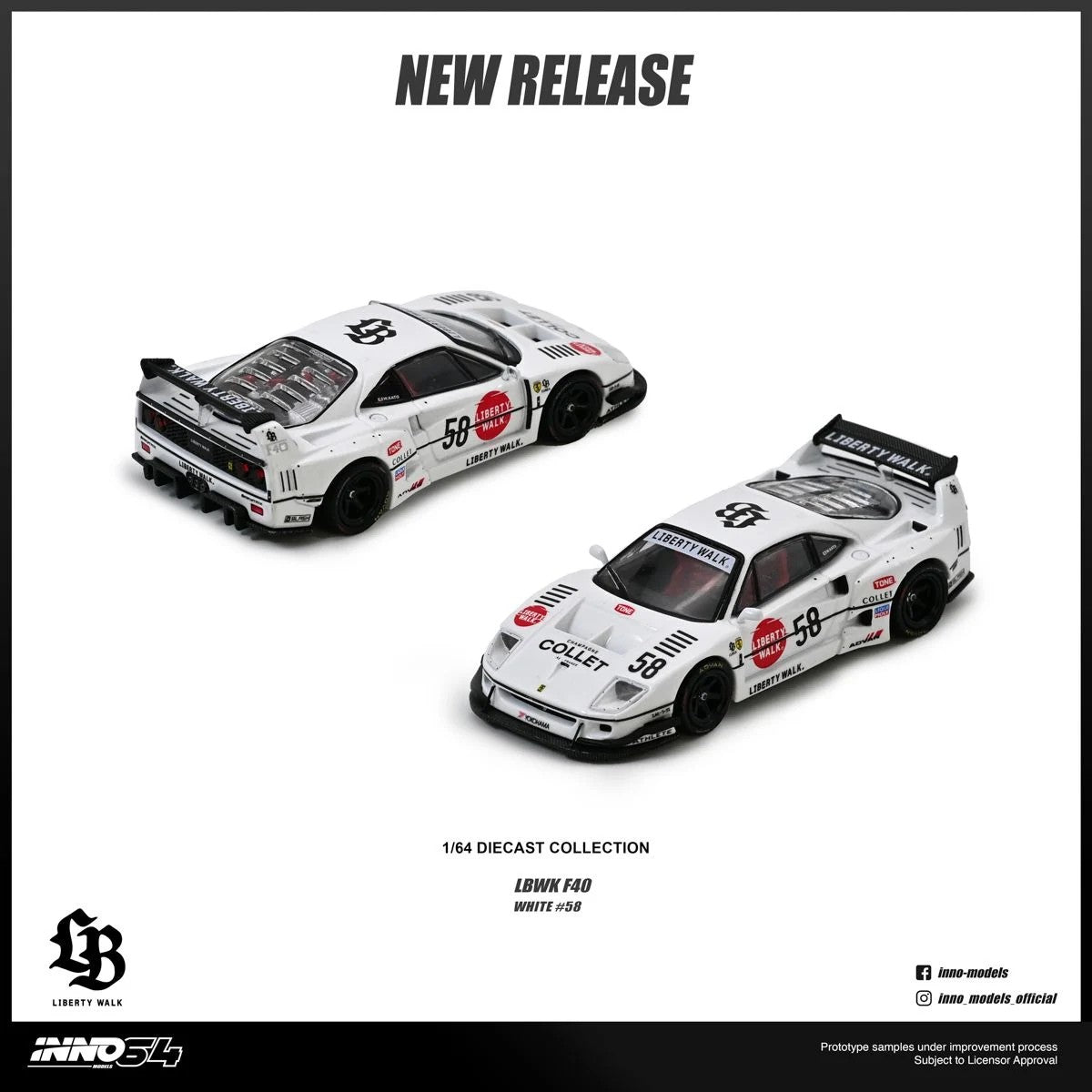 Inno64 LBWK F40 COLLET White #58 IN64-LBWKF40-COLLET 1/64 Diecast