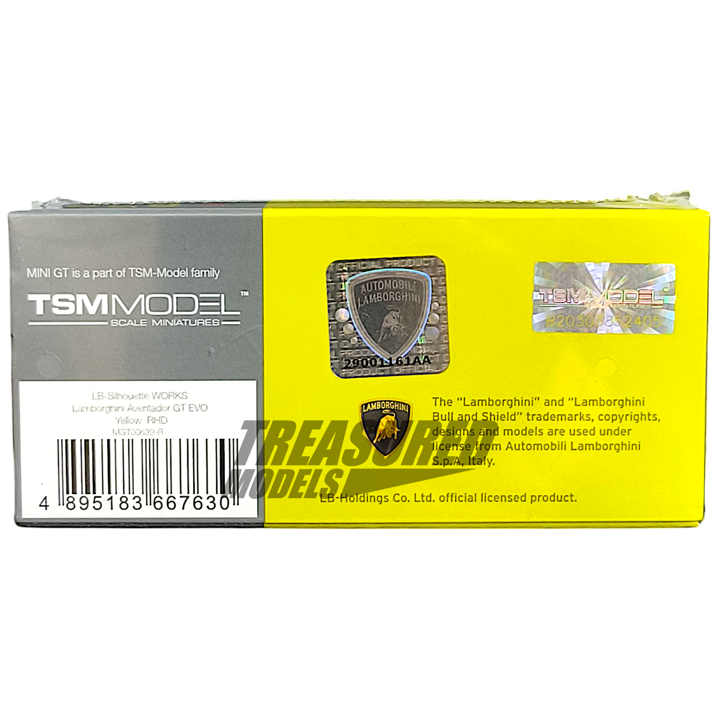 Mini GT Lamborghini Aventador GT EVO LB-Silhouette Works Yellow MGT00639 1/64 Diecast