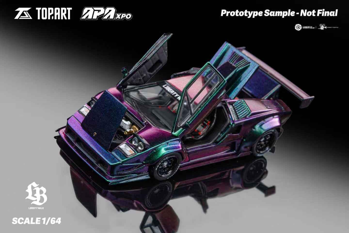 TOPART 1/64 LB★WORKS Countach Chameleon TopArt Lamborghini Countach LB Works Purple Chameleon 1/64 Diecast