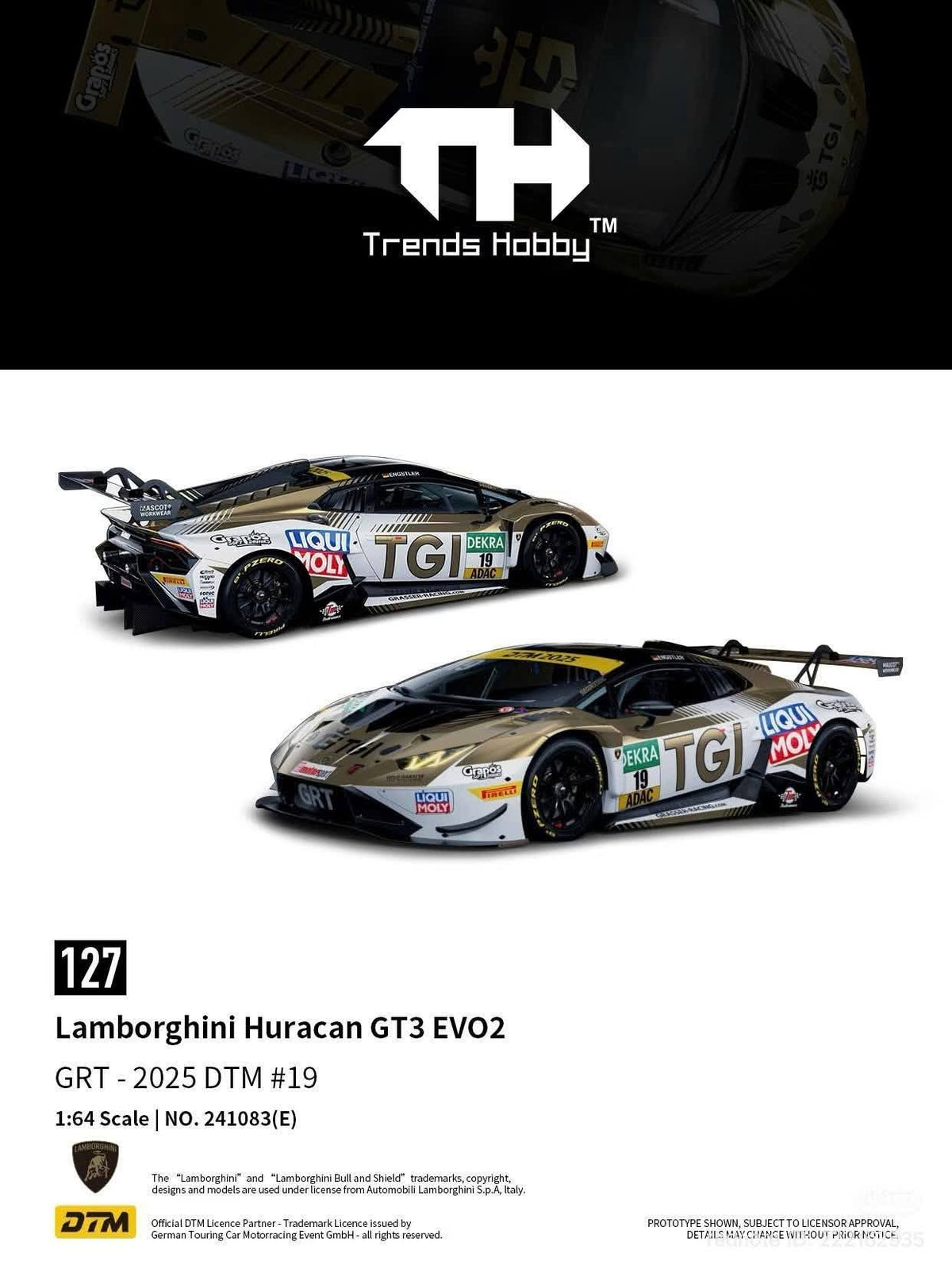Trends Hobby Lamborghini Huracan GT3 EVO2 GRT 2025 DTM #19 241083E 1/64 Diecast