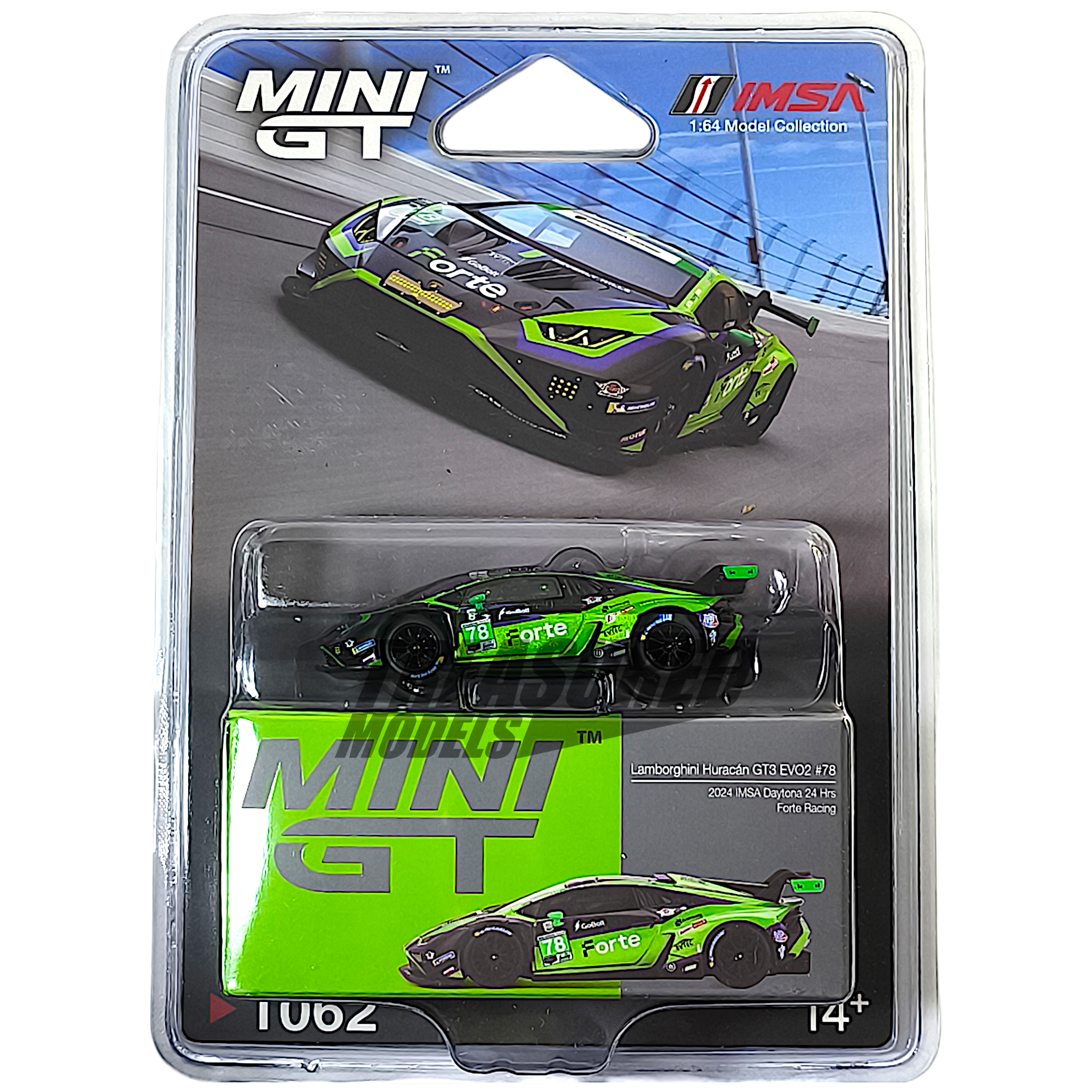 Mini GT Lamborghini Huracan GT3 EVO2 #78 Forte Racing 2024 IMSA