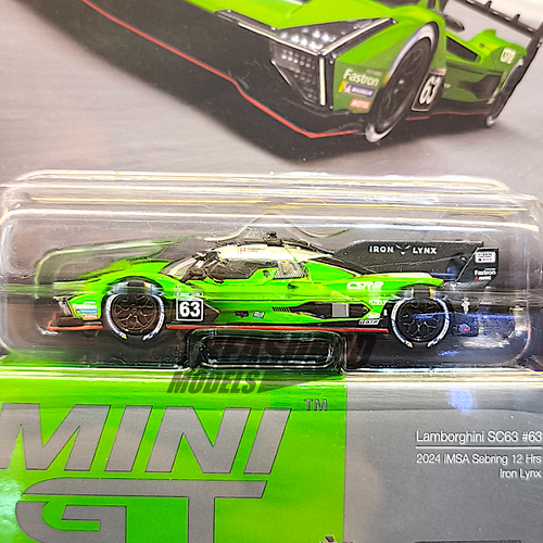 Mini GT Lamborghini SC63 #63 2024 IMSA Sebring 12 Hrs Iron Lynx Blister Packaging MGT00816 1/64 Die Cast
