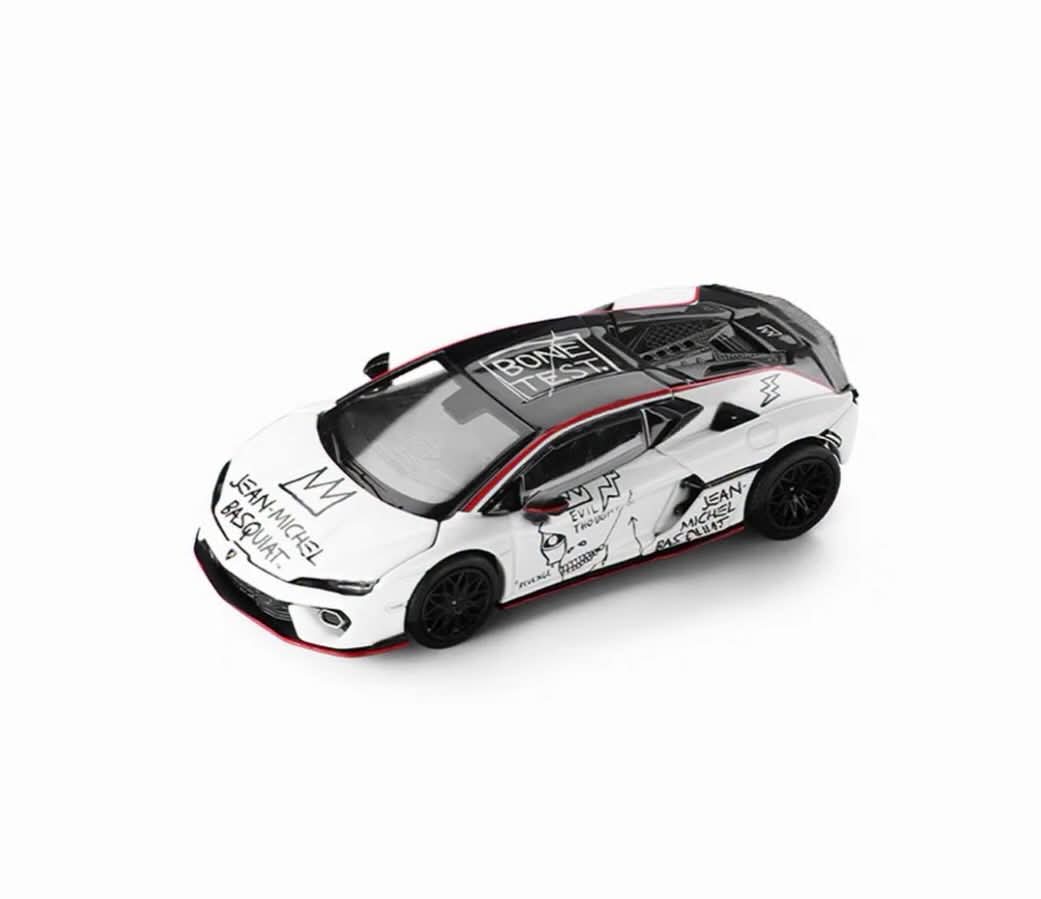 Trends Hobby Lamborghini Temerario Jean Michel Basquiat Livery Black+White Version Number to 6000 Trends Hobby's 1st Anniversary 2 Car Set 241082HI-2G 1/64 Diecast