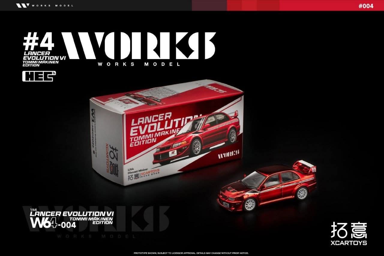 Works Model XCarToys Lancer Evolution VI Tommi Makinen Edition Red Chrome W64-004 HEC 2026 1/64 Diecast