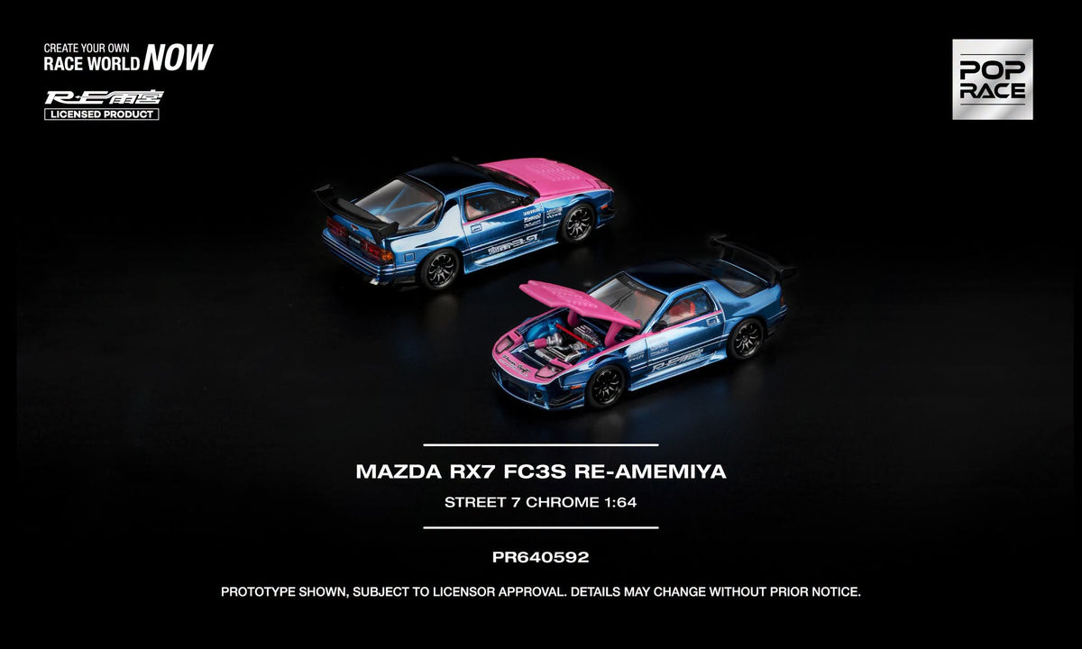 Pop Race MAZDA RX7 (FC3S) RE-AMEMIYA STREET 7 CHROME PR640592 1/64 Diecast
