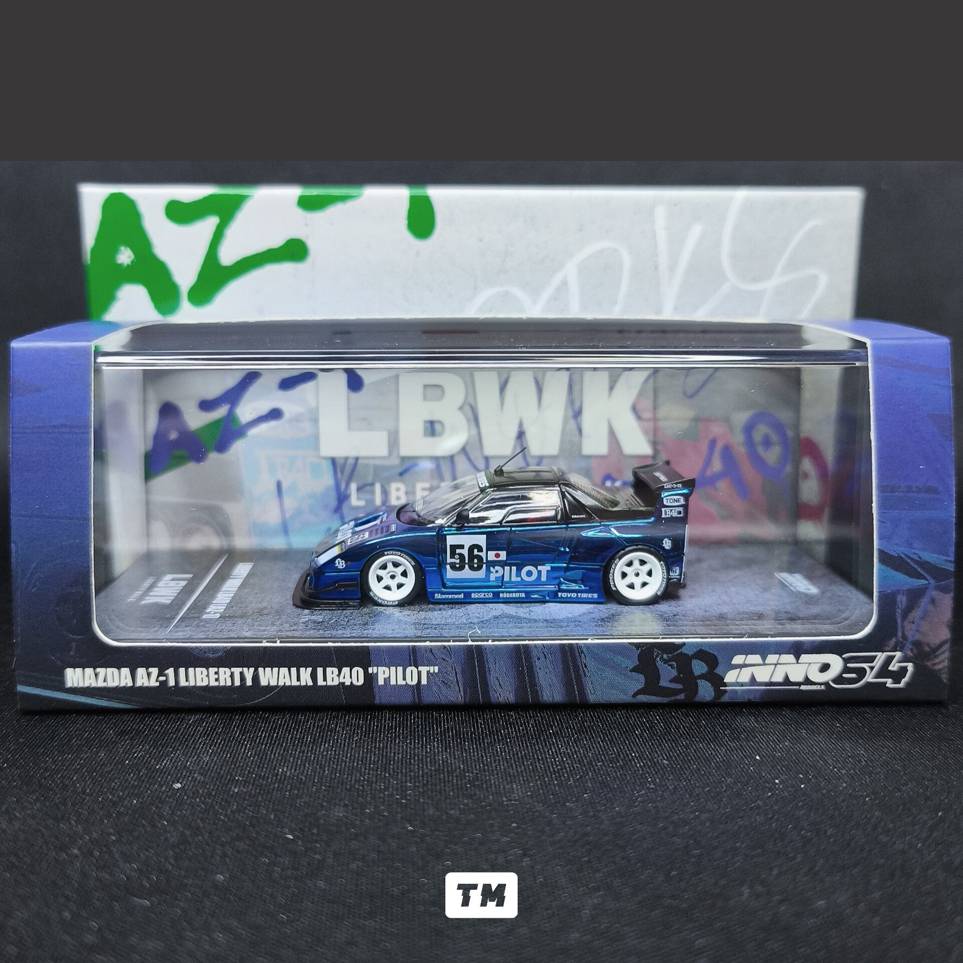 CHASE! Inno64 Mazda AZ-1 Liberty Walk LB40 Pilot Blue Chrome IN64