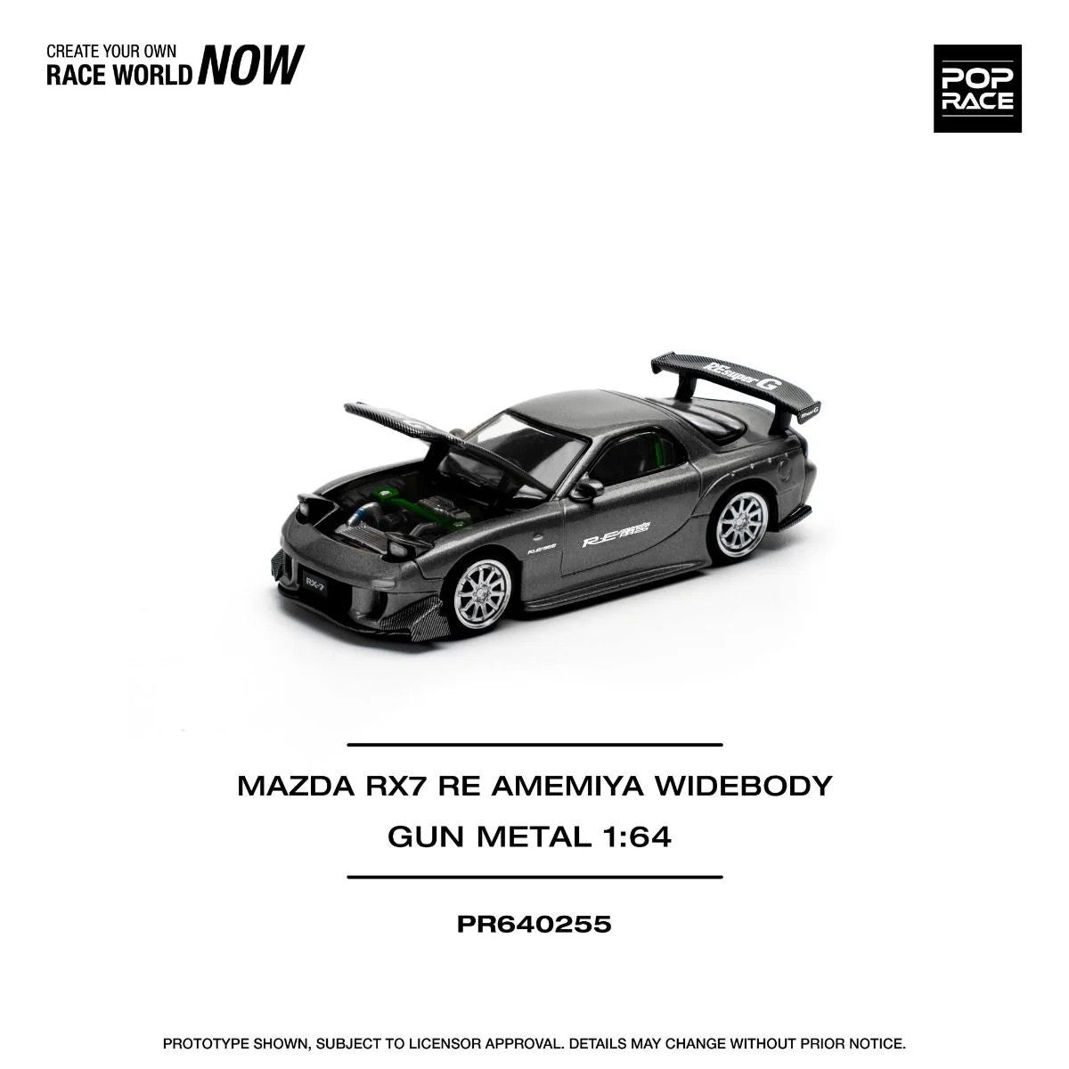 Pop Race Mazda RX-7 RE-Amemiya Gun Metal PR640255 1/64 Diecast