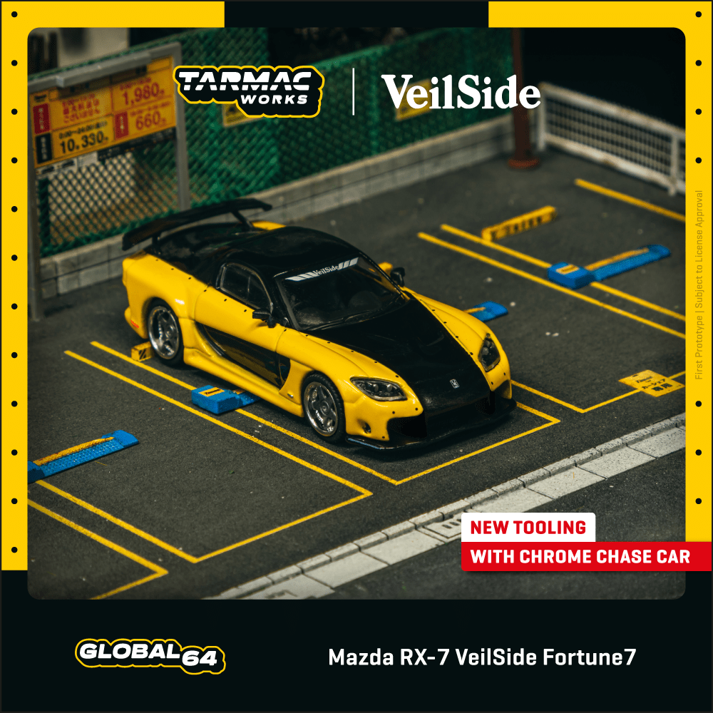 Tarmac Works Mazda RX-7 VeilSide Fortune7 Yellow Black T64G-075-YE 1/64 Diecast