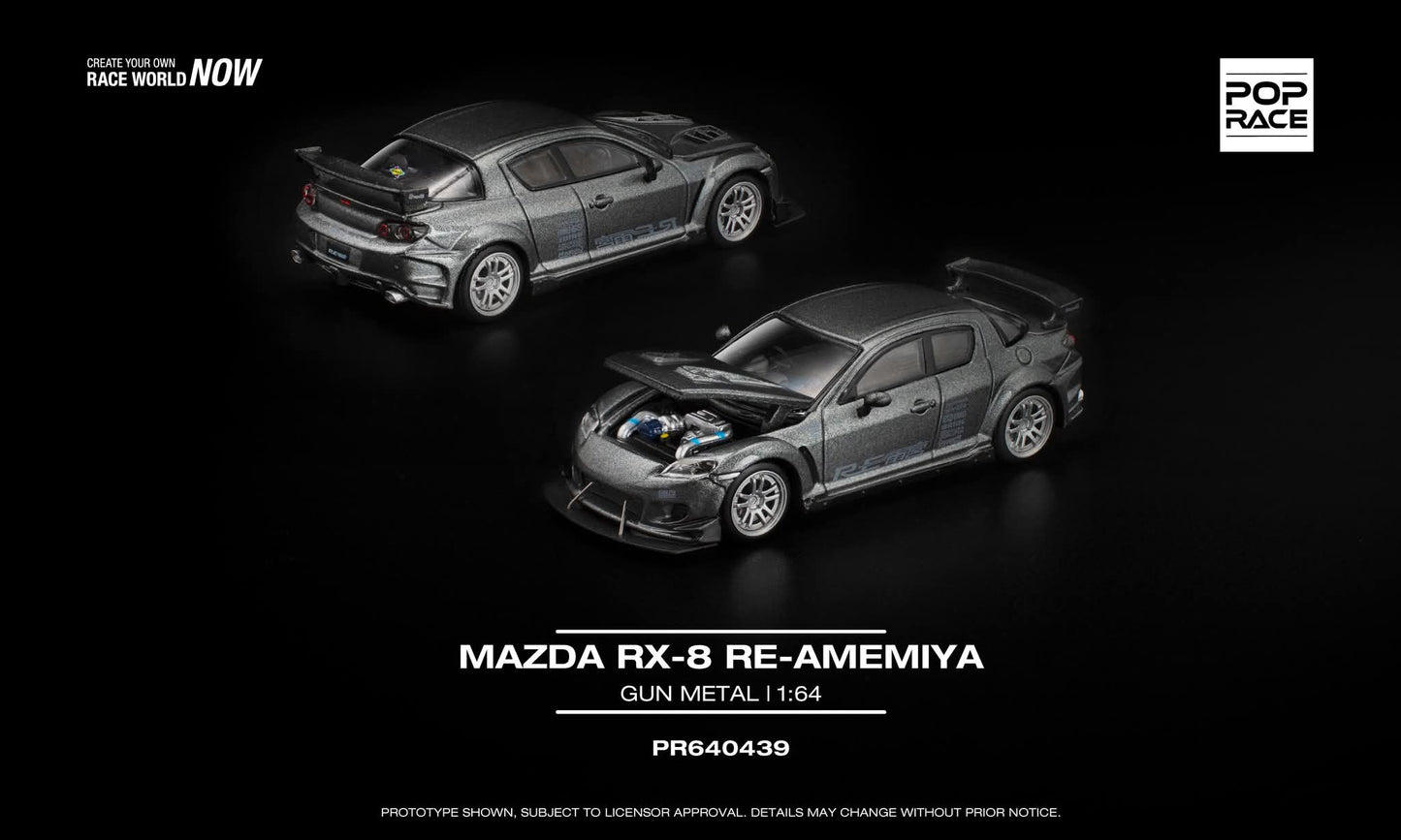 *Pre-Order* Pop Race Mazda RX-8 RE-Amemiya Gun Metal PR640439 1/64 Diecast