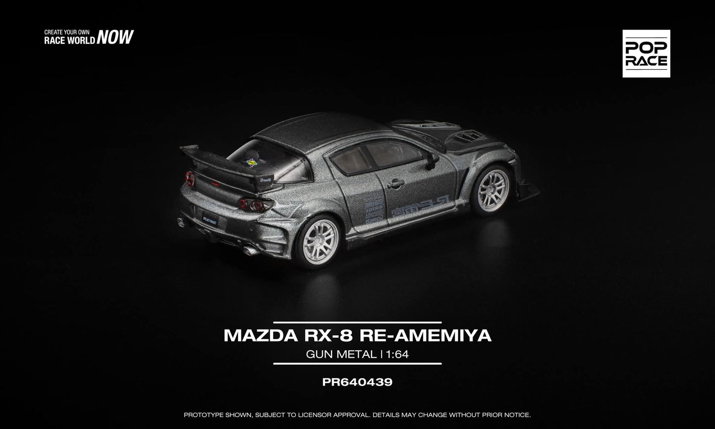 *Pre-Order* Pop Race Mazda RX-8 RE-Amemiya Gun Metal PR640439 1/64 Diecast