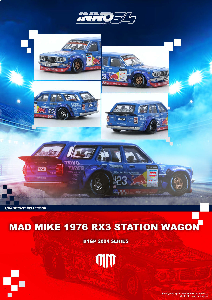 Inno64 Mazda RX3 Station Wagon Mad Mike 1976 D1GP Series 2024 1/64 Die Cast