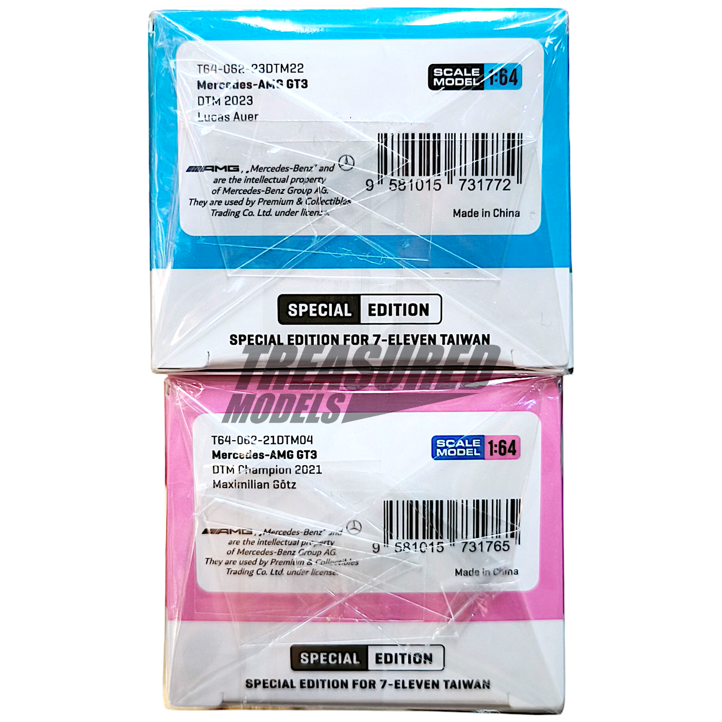 Tarmac Works Set-of-2 Mercedes-AMG GT3 DTM Taiwan 7-Eleven Special Edition 1/64 Diecast