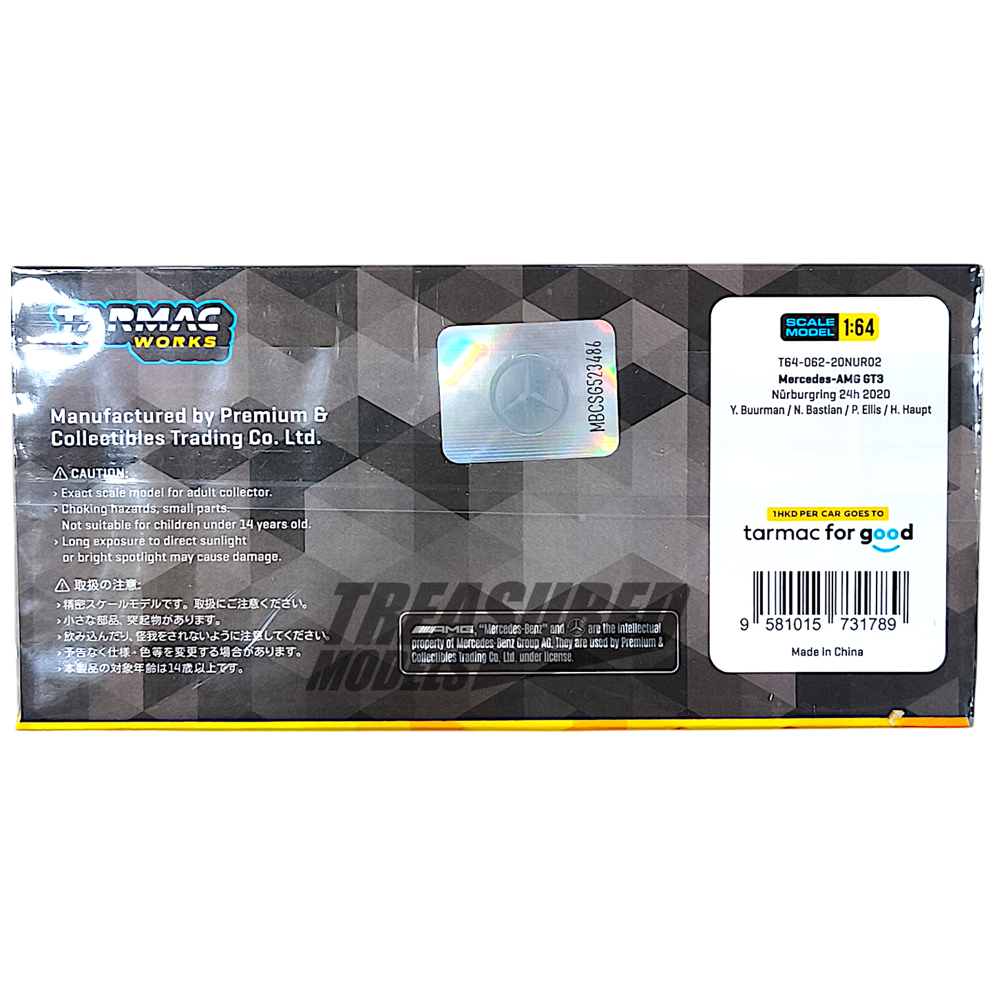 Tarmac Works Mercedes-AMG GT3 Nurburgring 24h 2020 T64-062-20NUR02 1/64 Diecast
