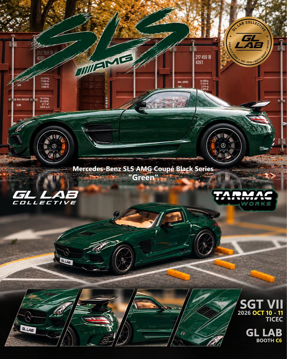 TARMAC WORKS Mercedes-Benz SLS AMG Coupe Black Series Green SGT 2026 1/64 Diecast