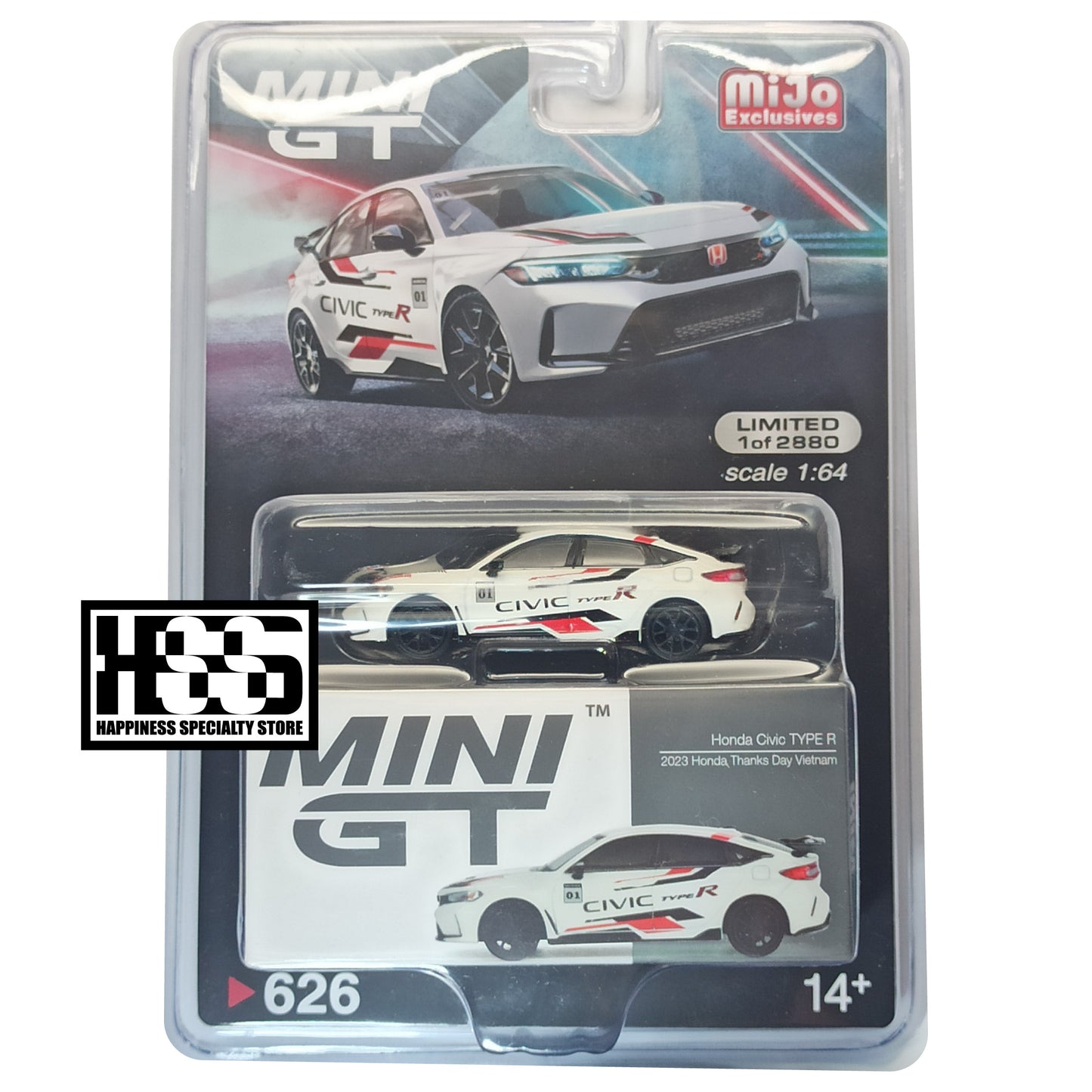 Mini GT 626 Honda Civic Type R FL5 White 2023 Honda Thanks Day Vietnam 2023 MiJo Exclusive 1/64 Diecast