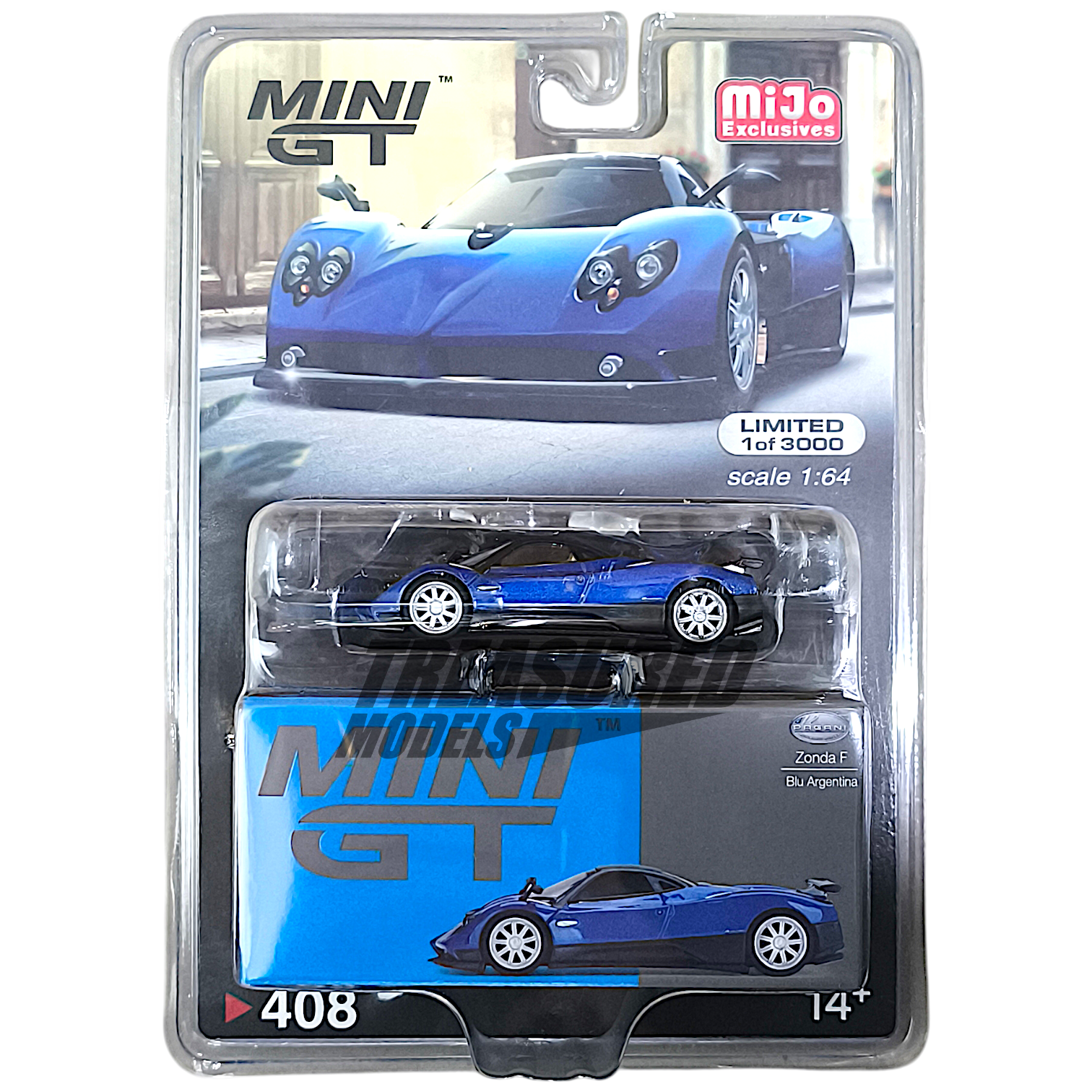 Mini GT Pagani Zonda F Blu Argentina Blister Packaging MGT00408 1