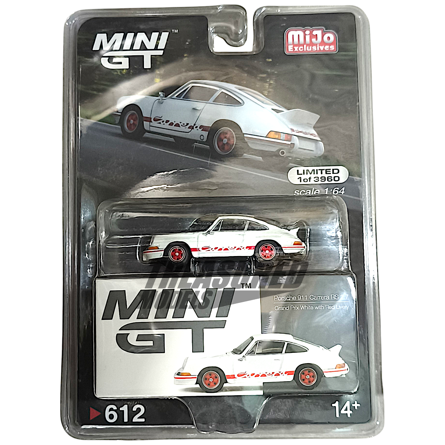 Mini GT Porsche 911 Carrera RS 2.7 Grand Prix White with Red