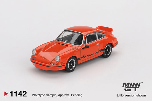 Mini GT Porsche 911 Carrera RS 2.7 Tangerine with Black Livery MGT01142 1/64 Diecast