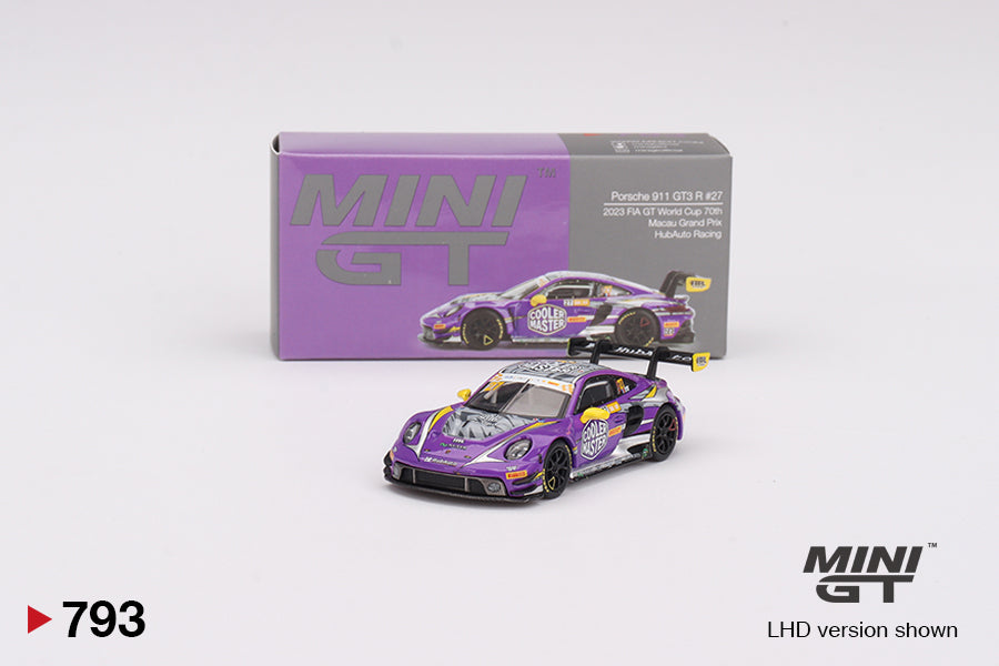 Mini GT Porsche 911 GT3 R 27 HubAuto Racing 2023 FIA GT World Cup 70th Macau Grand Prix MGT00793 1/64 Die Cast