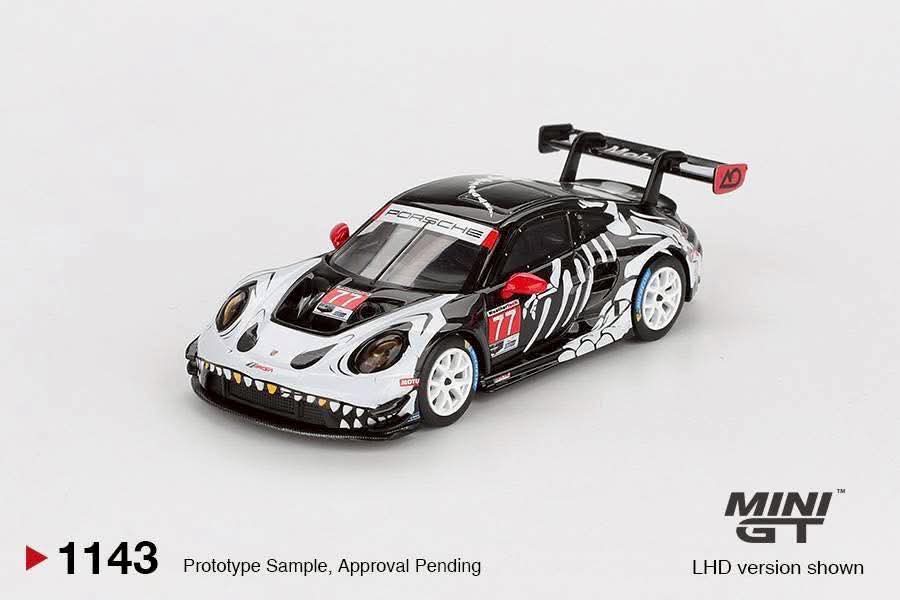 Mini GT Porsche 911 GT3 R #77 AO Racing 2025 IMSA Petit Le Mans Skeleton Rexy MGT01143 1/64 Diecast