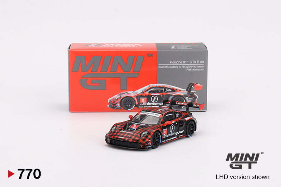 Mini GT Porsche 911 GT3 R #9 GTD PRO Pfaff Motorsports IMSA 2023 Sebring 12 Hrs. Winner MGT00770 1/64 Die Cast