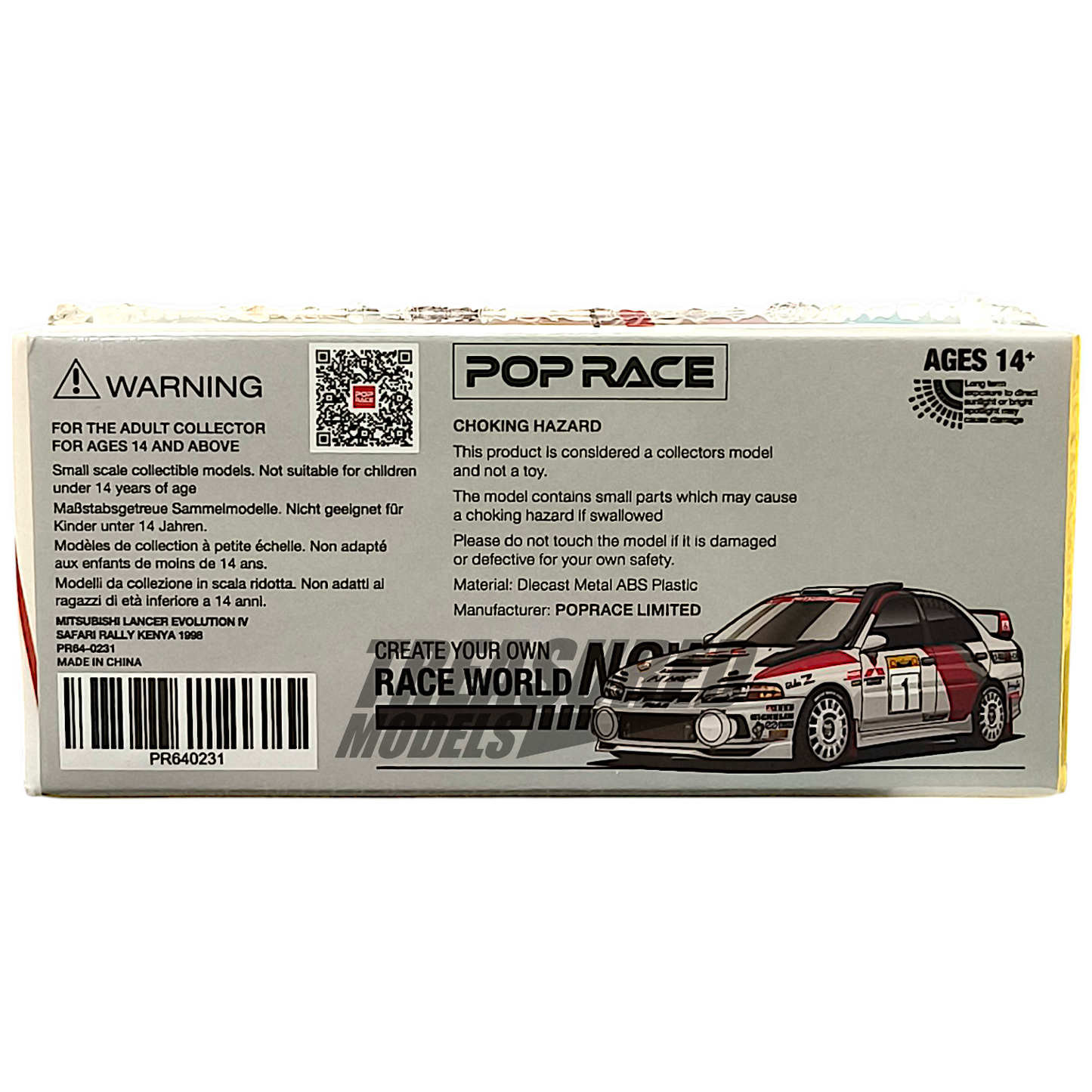 Pop Race Mitsubishi Lancer Evolution IV Safari Rally Kenya 1996 PR640231 1/64 Diecast