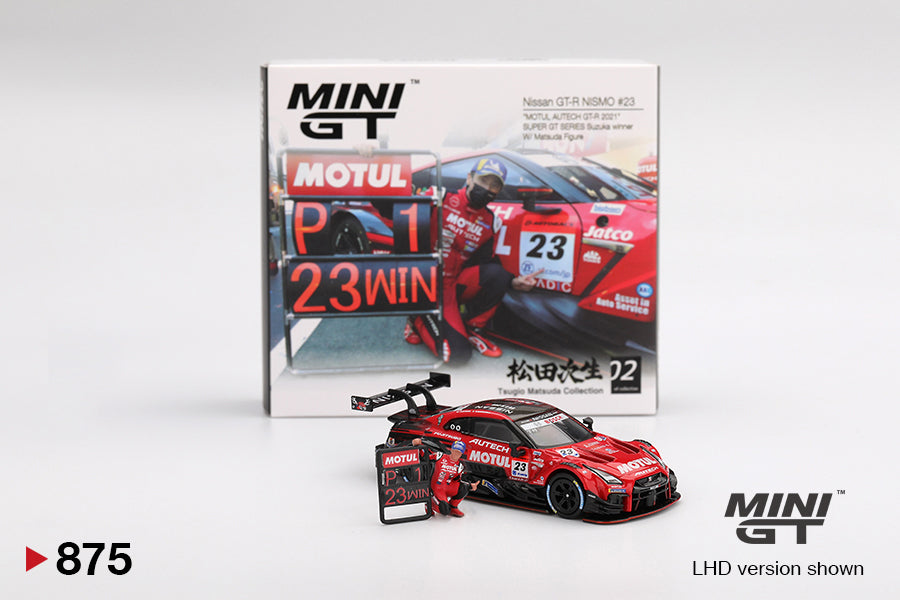 Mini GT Nissan GT-R NISMO 23 MOTUL AUTECH GT-R 2021 SUPER GT SERIES Suzuka winner W Matsuda Figure Tsugio Matsuda Collection No 2 MGT00875 1/64 Die Cast